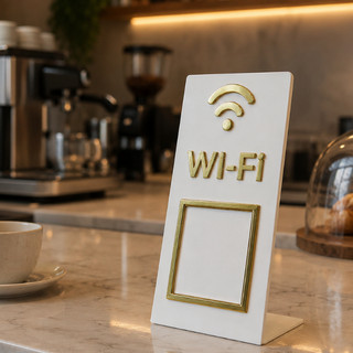 Placa Wifi Display Acrílico Espelhado QR Code Mesa Balcão Comércio