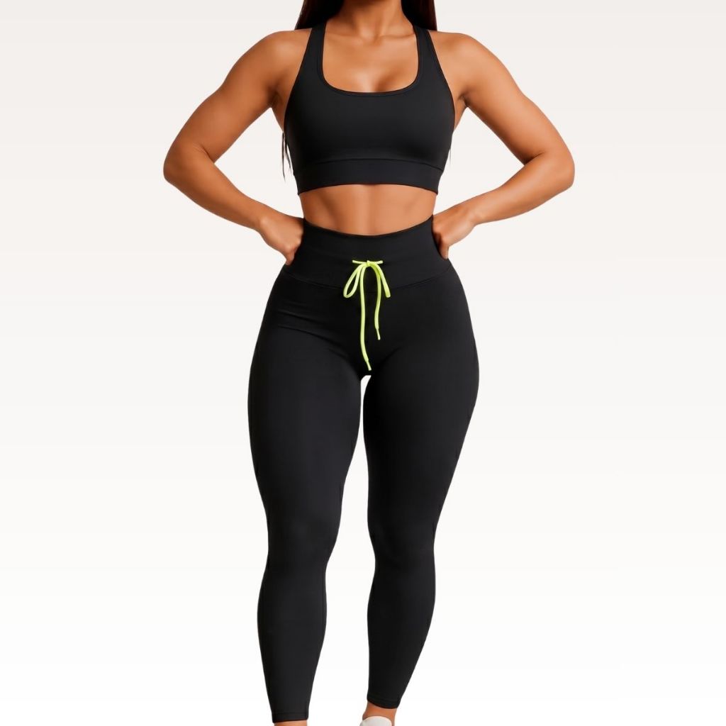Calça Legging Cintura Alta Feminina Fitness Academia Conforto Modeladora com Cadarço em Viés Confortável Justo