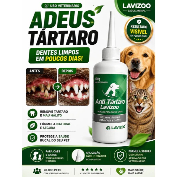ANTI TARTARO LAVIZOO 50ML - GEL LIMPEZA DENTAL - REMOÇÃO DO TARTARO E MAL HALITO CAES E GATOS