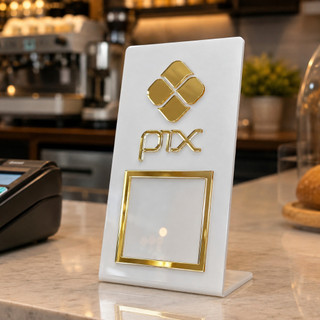 Placa Pix Display Balcão QrCode Acrílico Pagamento Mesa Loja Comércio