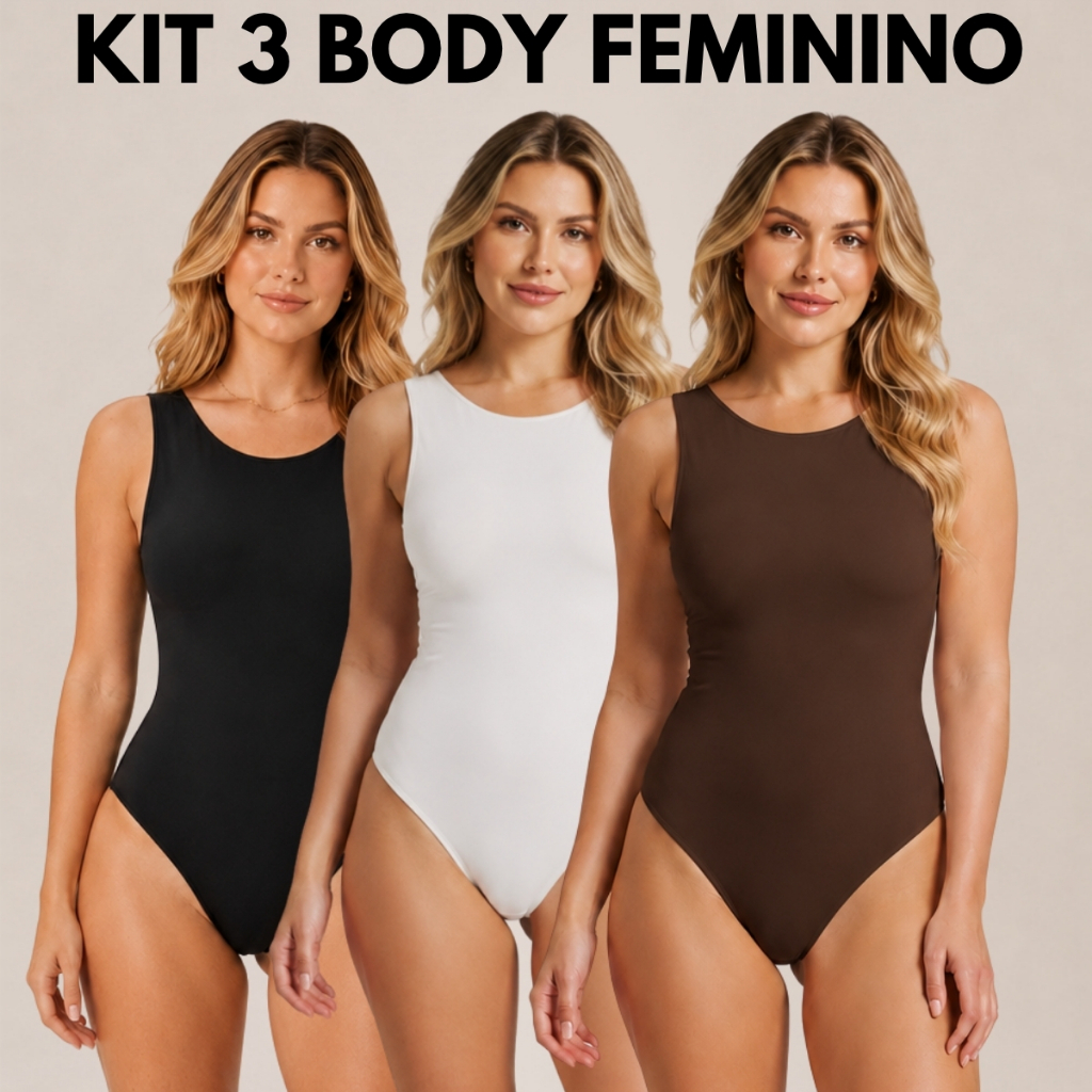 Kit 3 Body feminino estiloso maiô body preto feminino roupa feminina body branco body maio