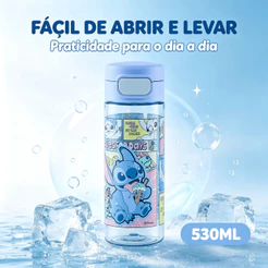 Garrafa Robusta Stitch Azul Infantil Passeio Escola Disney 530ml