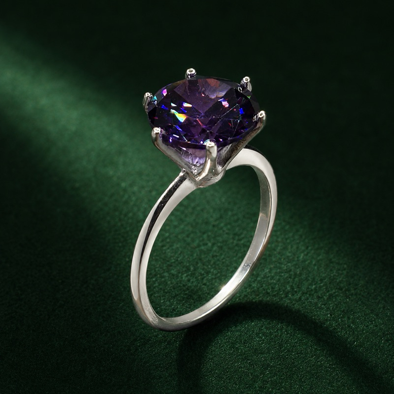 Anel Feminino Prata 925 com Zircônia Roxa 10mm Elegante