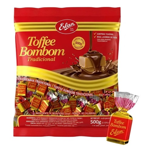 Bala Bombom Toffe Erlan Tradicional Leite 500g Original