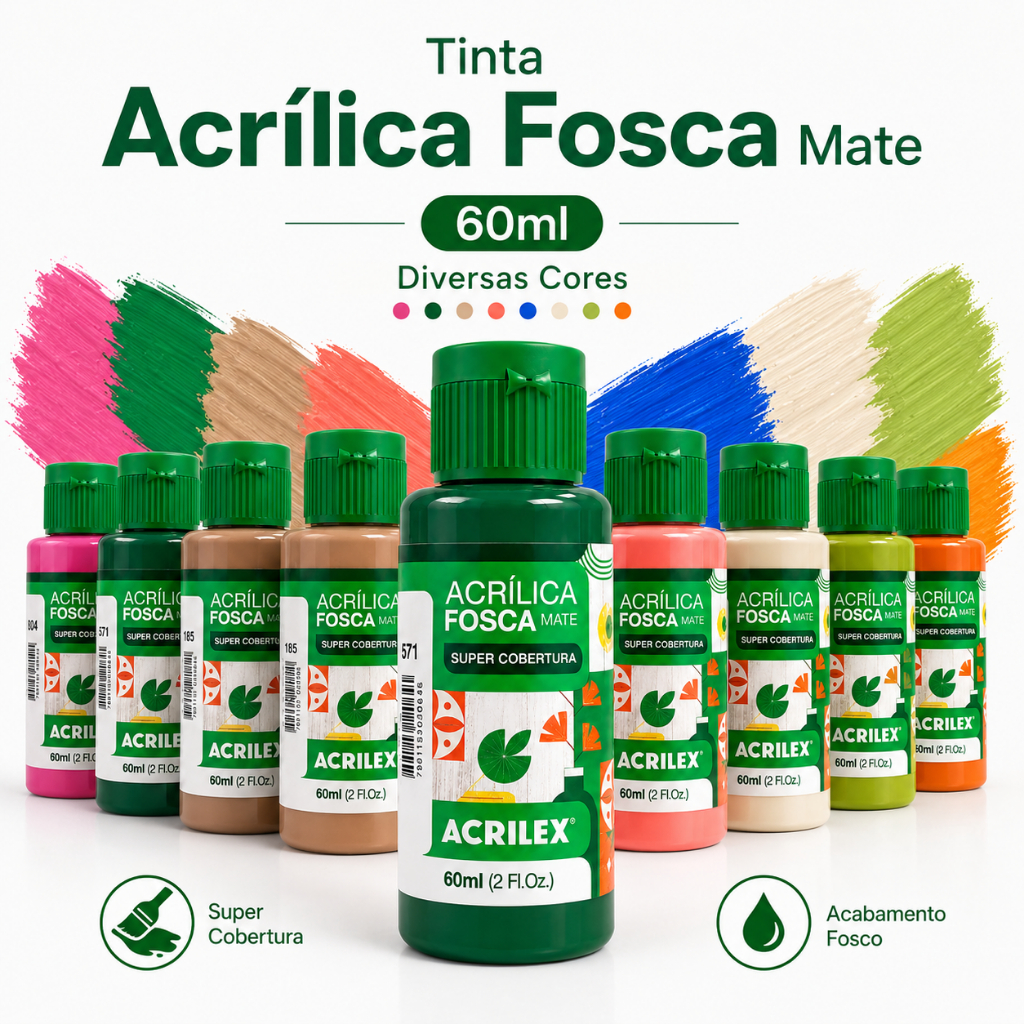Tinta Acrílica Fosca 60ml - Escolha a Cor - Acrilex