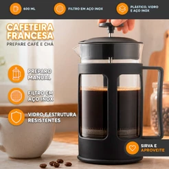 Cafeteira De Prensa Francesa 600ml Manual Premium Filtro Inox Café Chá Espumador de Leite