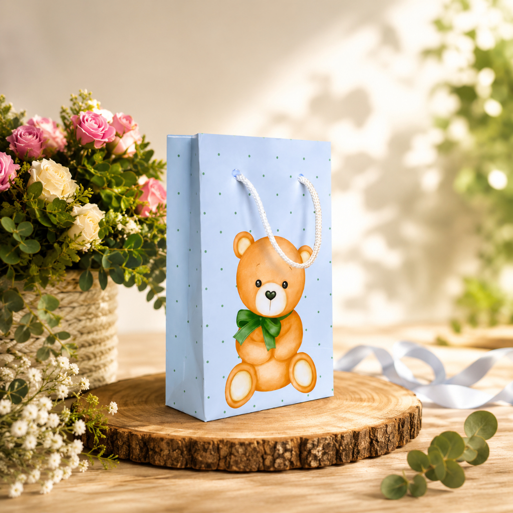 Sacolinha Surpresa Chá de bebê ursinho Verde - Personalizados - Lembrancinha - Aniversário / PEGUE E MONTE