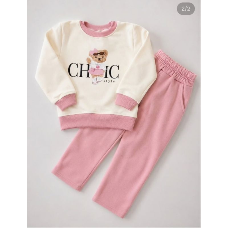 Conjunto Infantil Feminino Menina Moletom Rosa Forrado Ursinho Inverno Blusa e Calça
