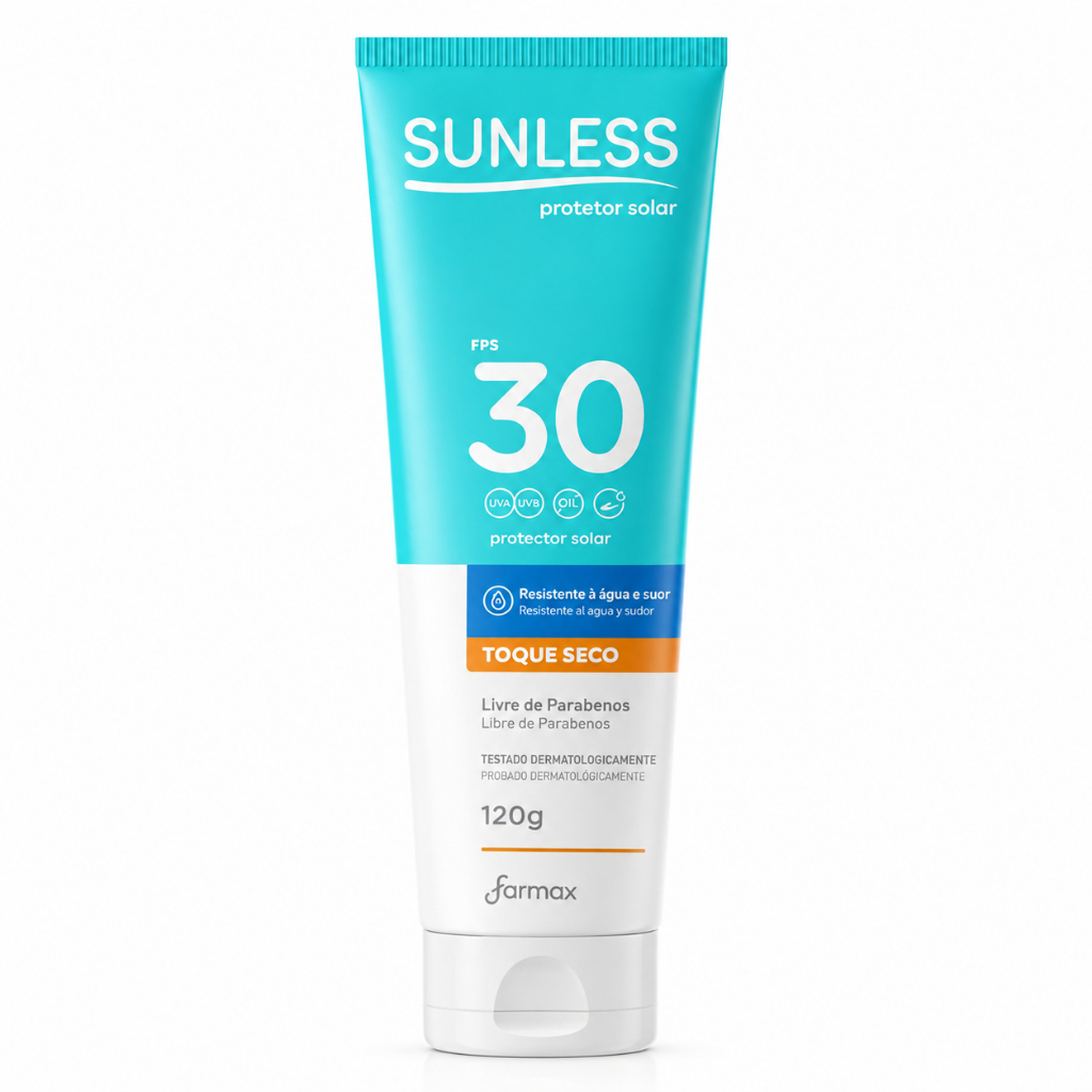 Protetor Solar FPS 30 Toque Seco Resistente Água Suor Sunless
