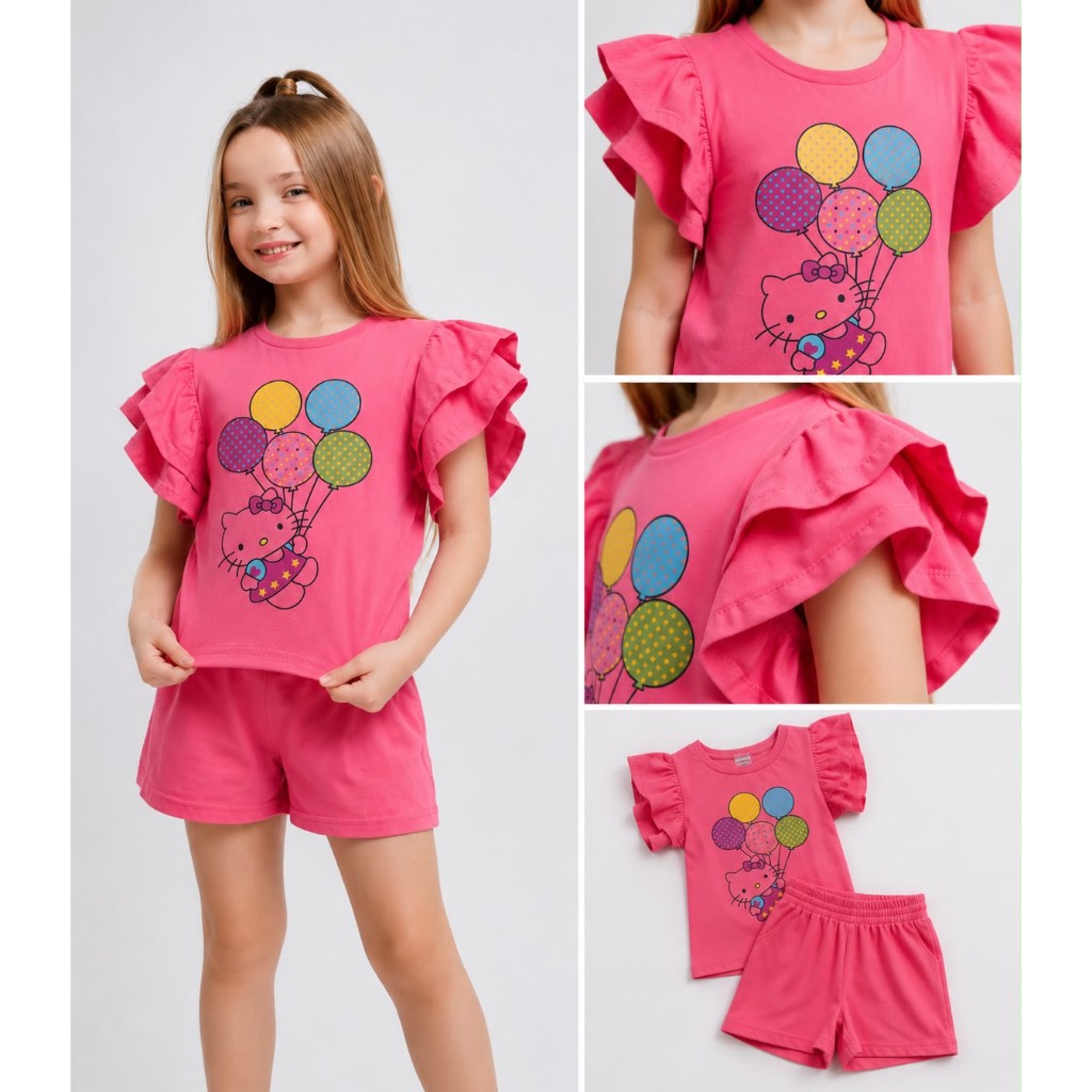 Conjunto Infantil Verão Feminino 2 aos 12 Anos Menina Hello Kitty - Pronta Entrega Kero Kids