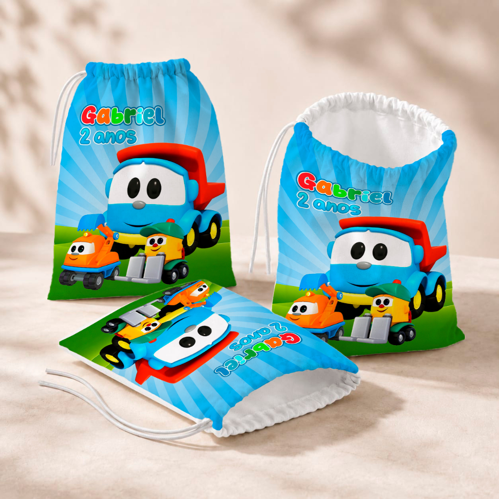20 Sacolinhas Personalizada Festa Infantil 18x26 Aniversário Lembrancinha Léo O Caminhão M2