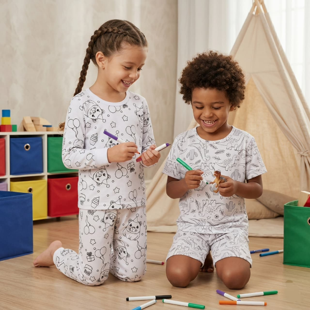 Pijama Infantil para Colorir Pintar - Menino ou Menina