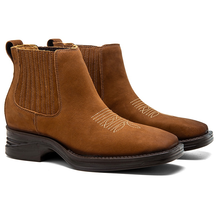 Botina Masculina Boran Chelsea Couro Legitimo Nobuck Solado PU Premium Casual Trabalho