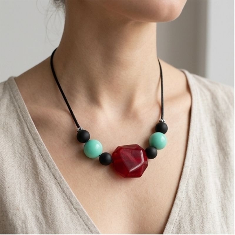 Colar colorido longo artesanal Maxi Colar Colar Hippie