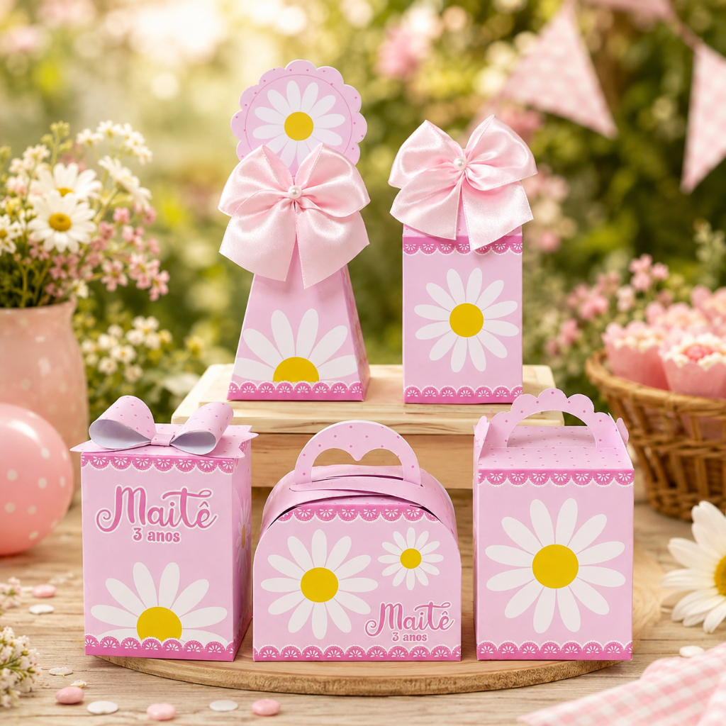 Caixinhas personalizados  lembrancinhas  aniversário  Kit festa Margarida