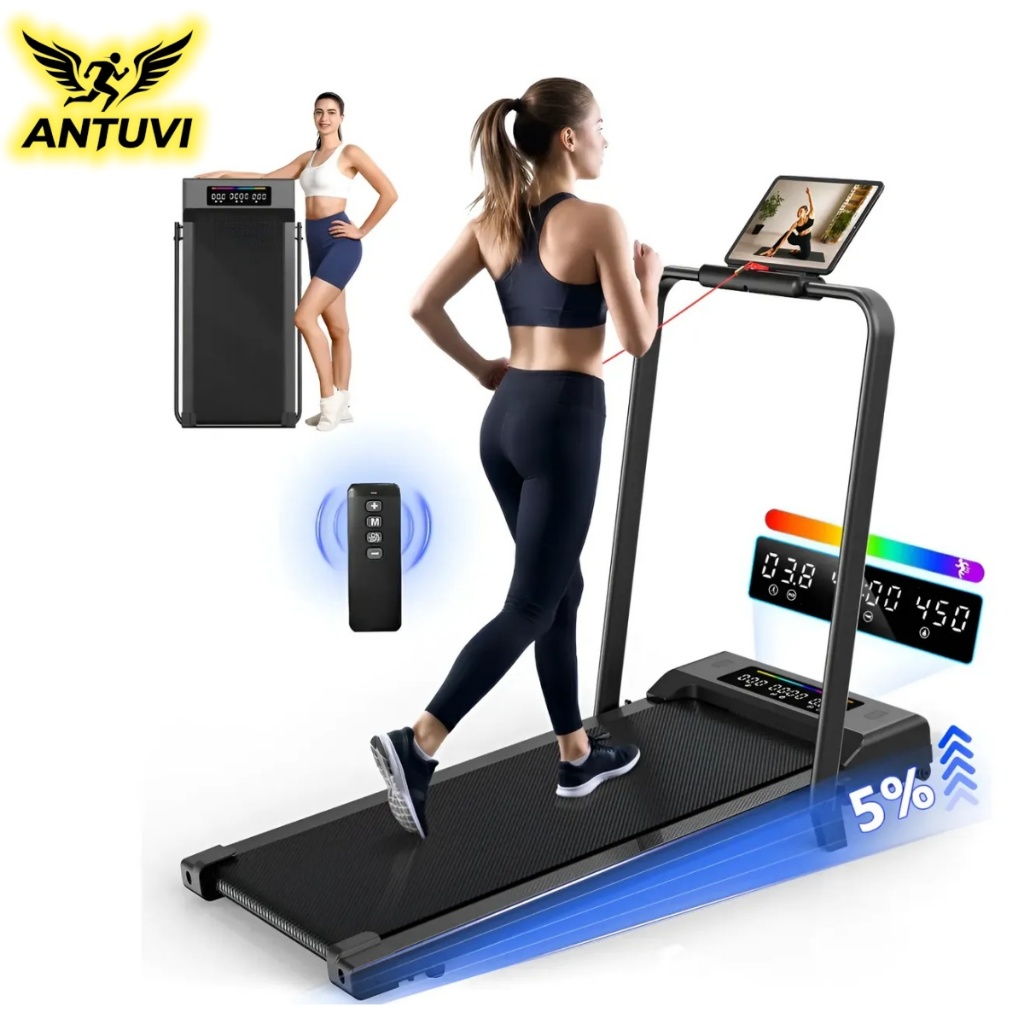Esteira Elétrica Ergométrica Dobrável 2,5HP, Tela LED com Luz RGB Dinâmica, Velocidade até 10km/h