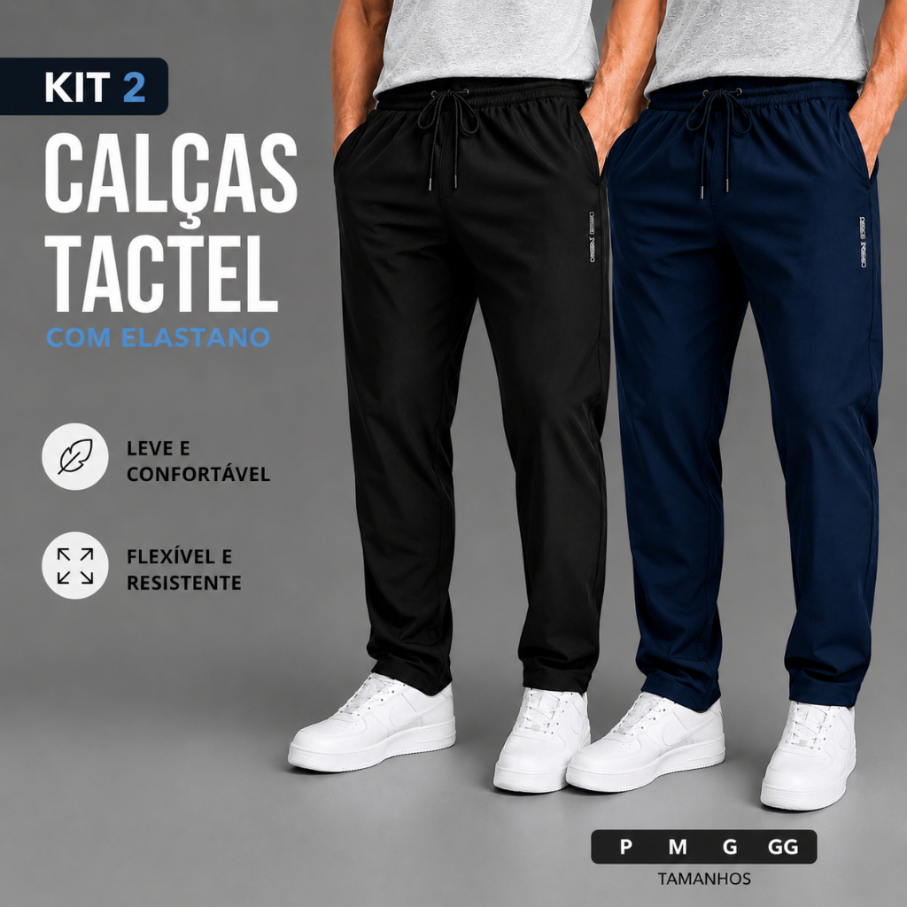 Kit 2 Calças Tactel Masculina Com Bolso Elastano Leve Confortável Academia Caminhada