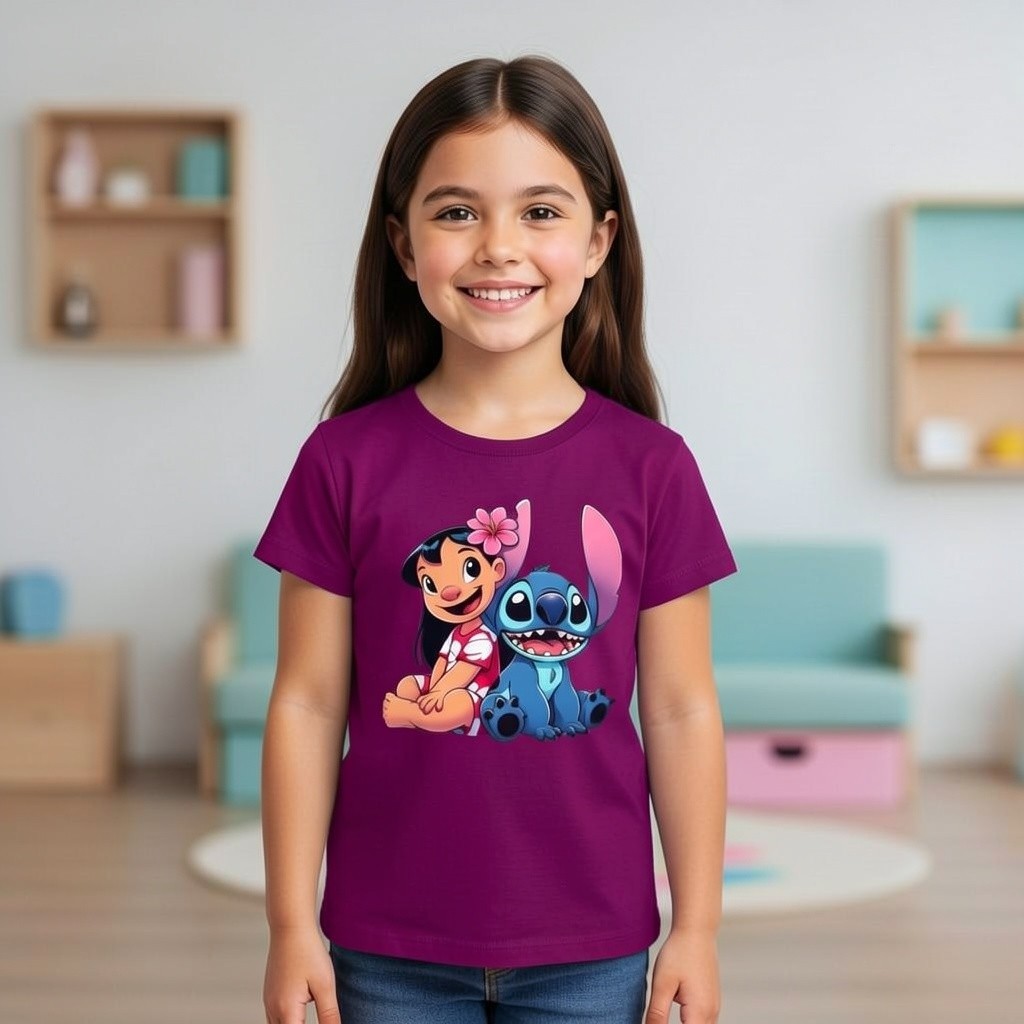Camiseta Blusa infantil estilo personagens desenho stiti animado 100% algodão confortável