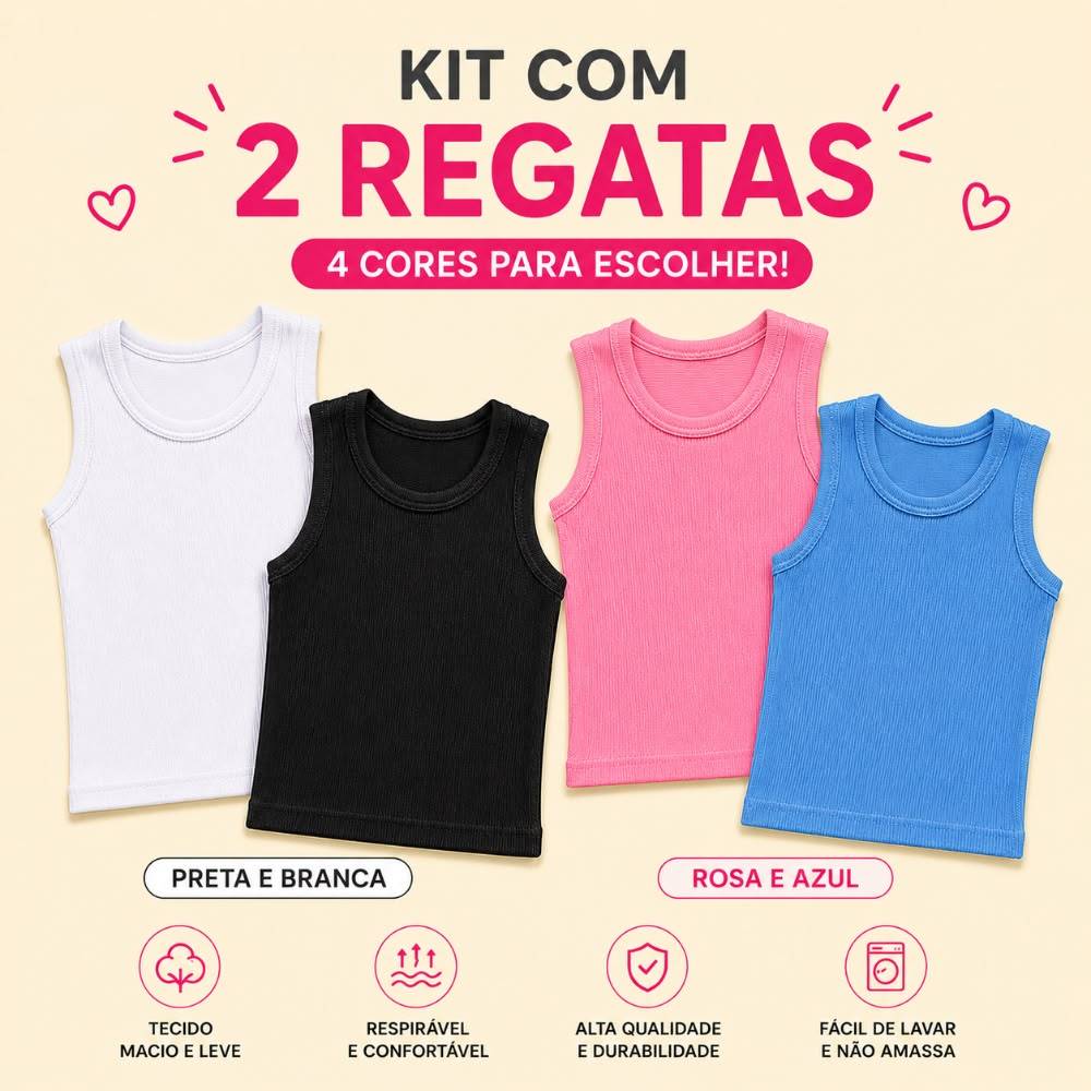 Kit 2 Camisetas Feminina Infantil Menina Blusinhas Regata para Verão Dia a Dia