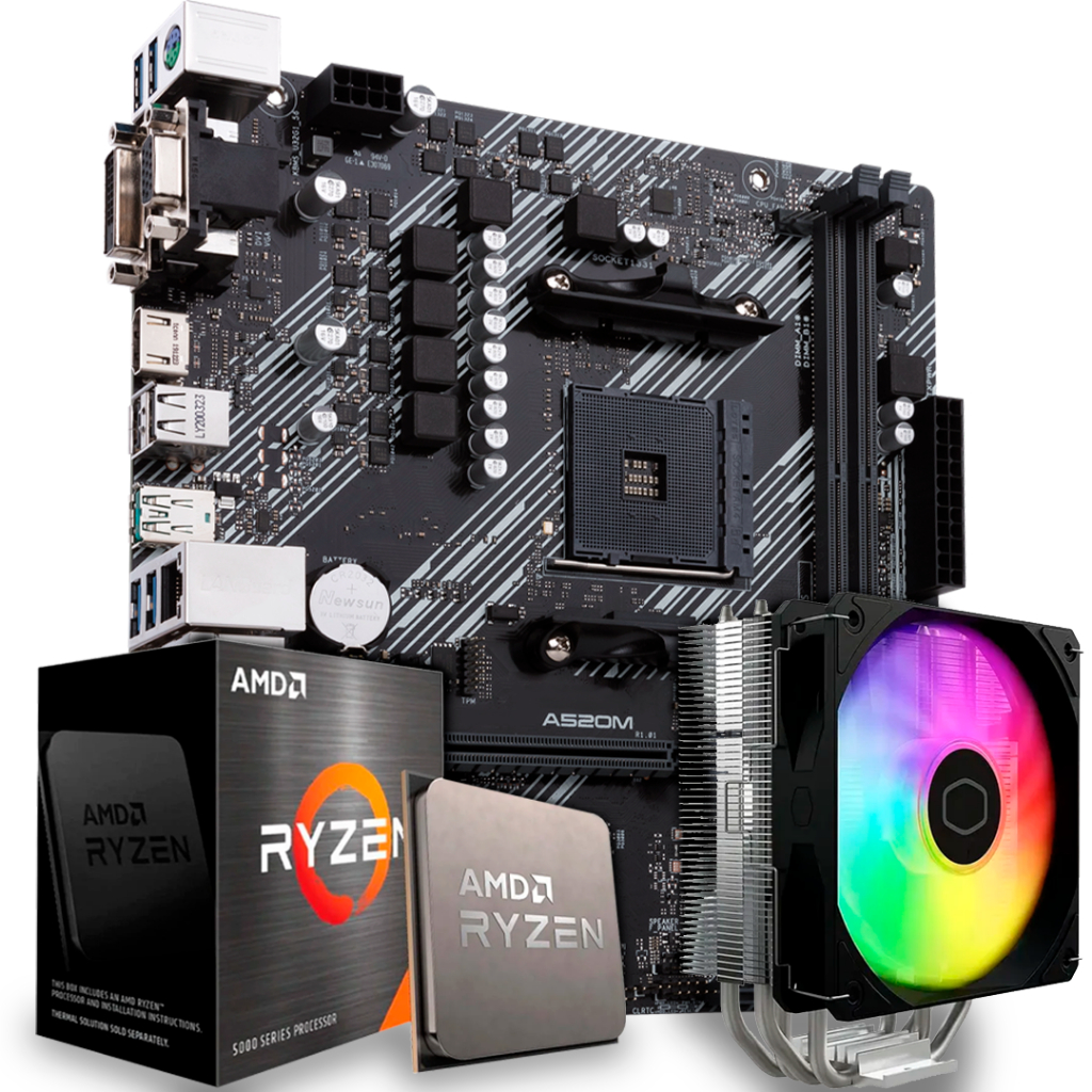 Kit Upgrade AMD Ryzen 5 5500,Placa Mãe A520, Air Cooler ARGB