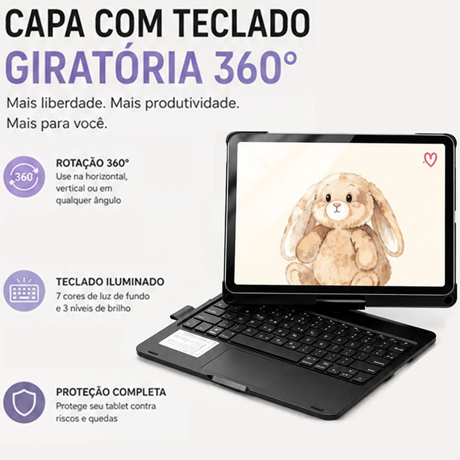 Capa Para iPad 11ª (A16) 11"/10ª(10.9") / Air 11”/Air6/Air4/Air5 Giratória Com T