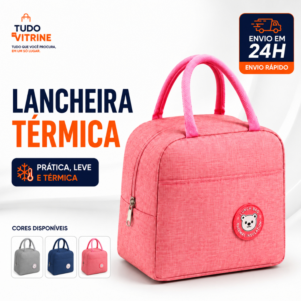 Lancheira Térmica Bolsa Marmita Impermeável com Zíper Alça Reforçada Conserva Alimentos Cores Sortidas