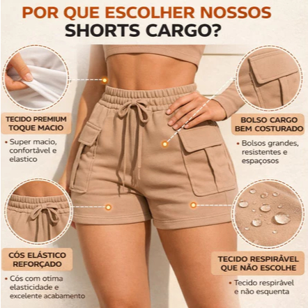 Short cargo Feminino Moletom Moletinho Shortinho Soltinho Confortável Algodão