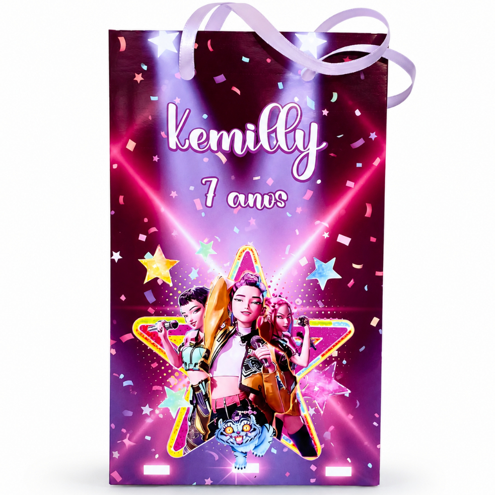 sacolinha guerreiras do k-pop aniversário festa infantil lembrancinha personalizada