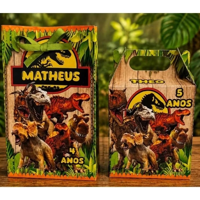 Kit Festa 10/20/30 Lembrancinhas Personalizadas Parque dos Dinossauros Sacolinha + Maletinha