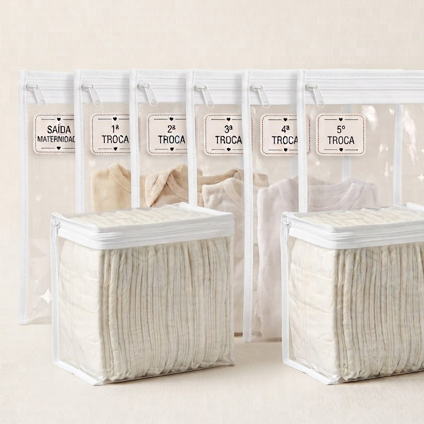 Kit 8 Peças Maternidade – 6 Saquinhos com TAG + 2 Porta-Fraldas/Remédios