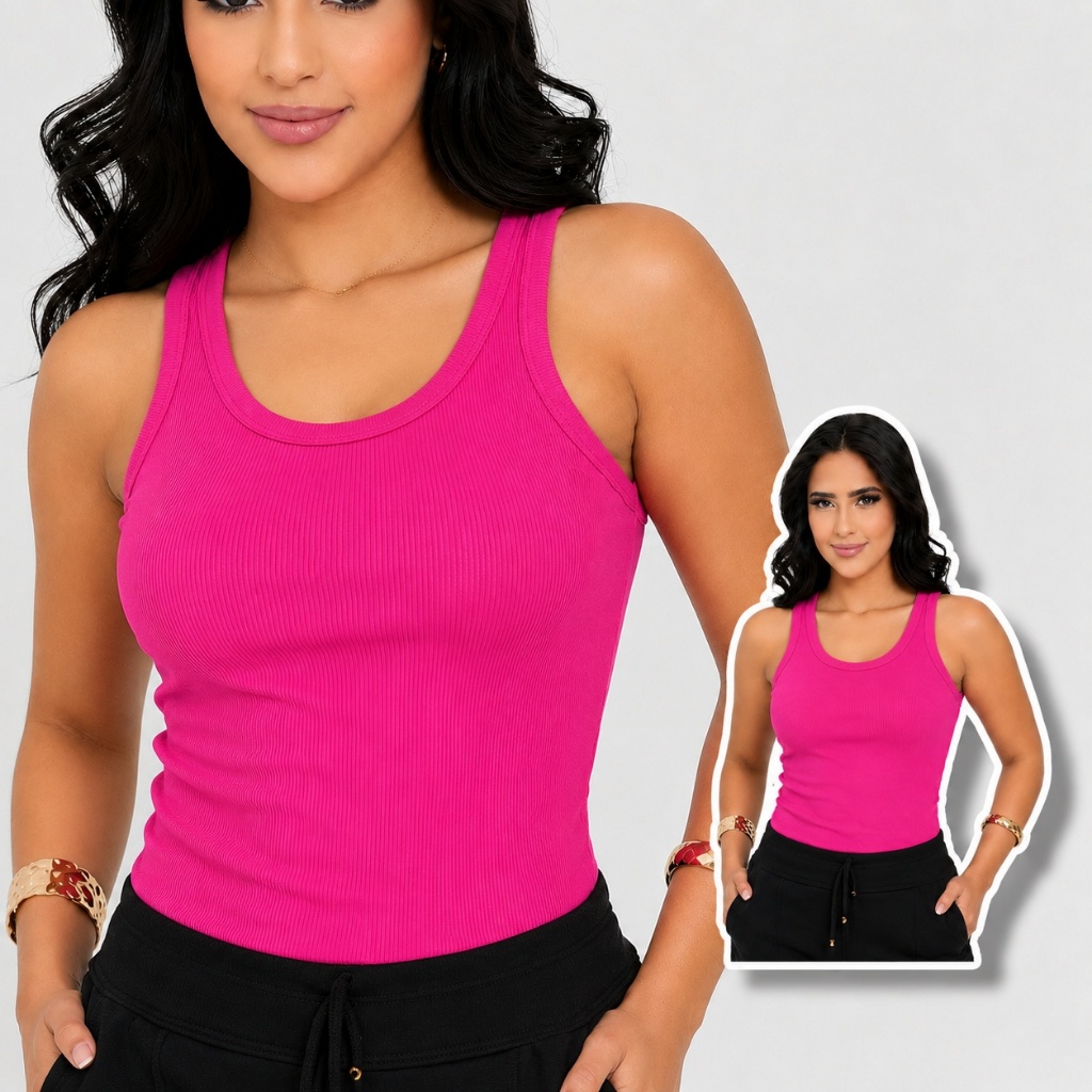 Regata Feminina Canelada Algodão com Elastano Ribana Premium Blusinha Básica Justa Casual Confortável