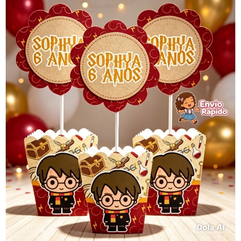 kit de Centro de Mesa Personalizado Caixa Cachepot  Harry Potter Cachepô Enfeite Arranjo