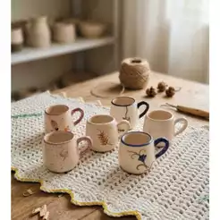Caneca Xícara Café Bojuda 100ml Cerâmica Decorada Pintada a Mão