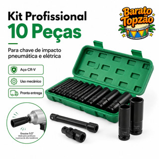 Jogo de Soquetes Longos de Impacto 1/2 Aco CR-V Sextavado 8 a 32mm Parafusadeira Chave Pneumatica - Envio Imediato