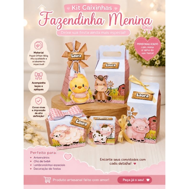 kit fazendinha menina Caixas personalizadas festas aniversário lembrancinhas
