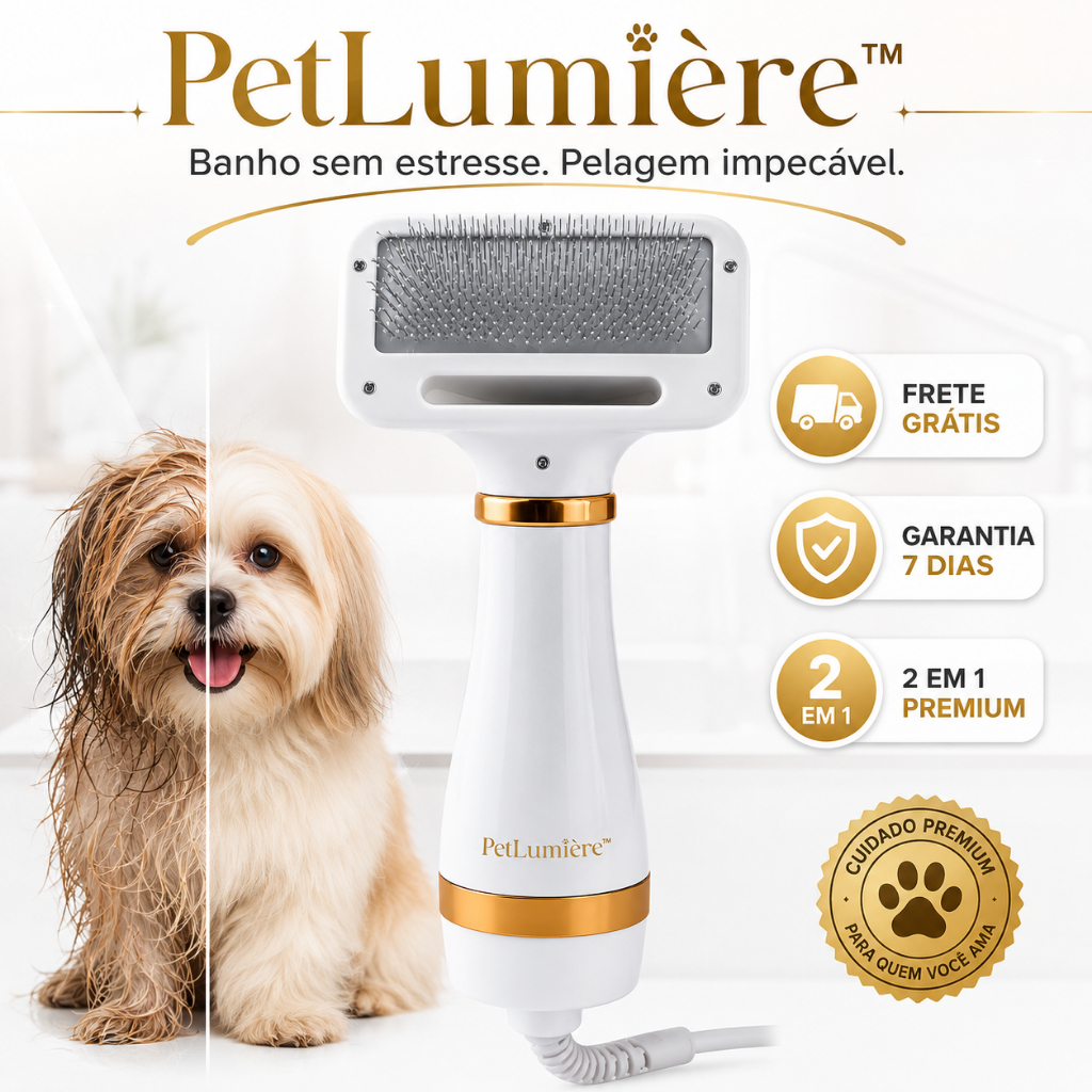 Escova Secadora Pet 2 Em 1 110V Para Cachorro E Gato Seca E Desembaraça Pelos Com Cerdas Massageadoras
