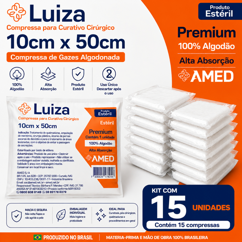 Kit C/15 Unidades Curativo Algodonado Estéril 10cm x 50cm (Aberto) tipo Zobec
