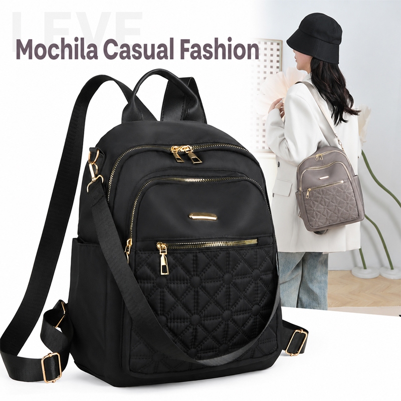Mochila Feminina Casual com Muitos Bolsos Leve e Espaçosa Bolsa de Costas para Passeio Viagem e Trabalho