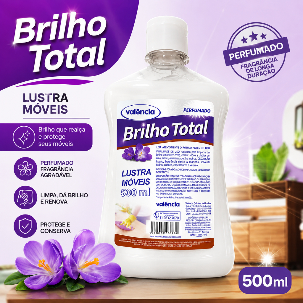 Lustra Móveis 500ml Alto Brilho Proteção Contra Poeira e Fácil Aplicação