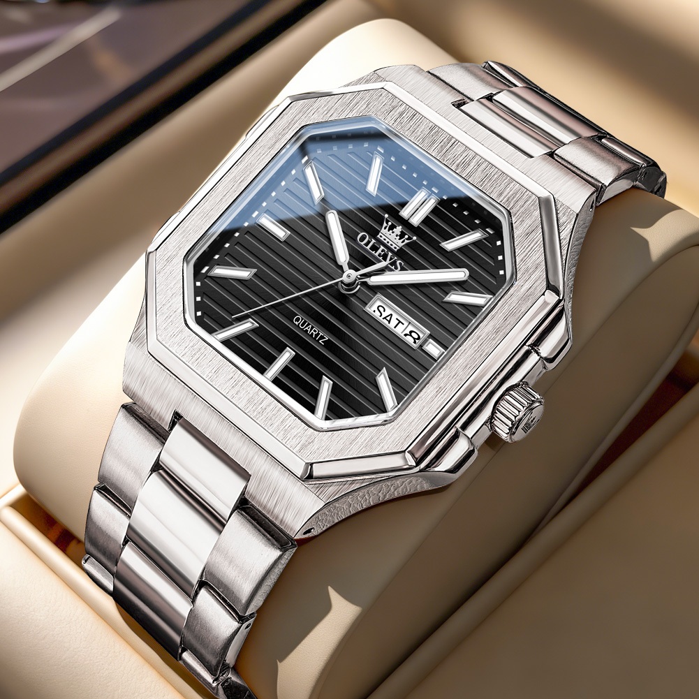 OLEVS Relógio Masculino Quartzo Luxo 3ATM Aço Inoxidável Pulseira Metálica Calendário 3731