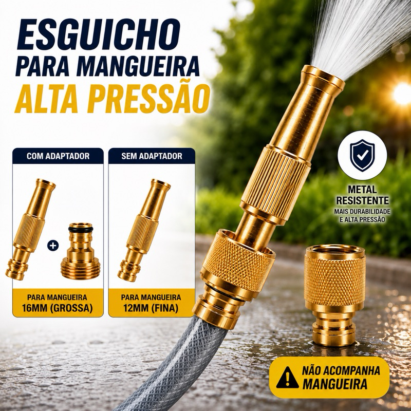 Bico Esguicho Mangueira universal Alta Pressão Jato Forte Alumínio Anti Vazamento Lavar Carro Jardim