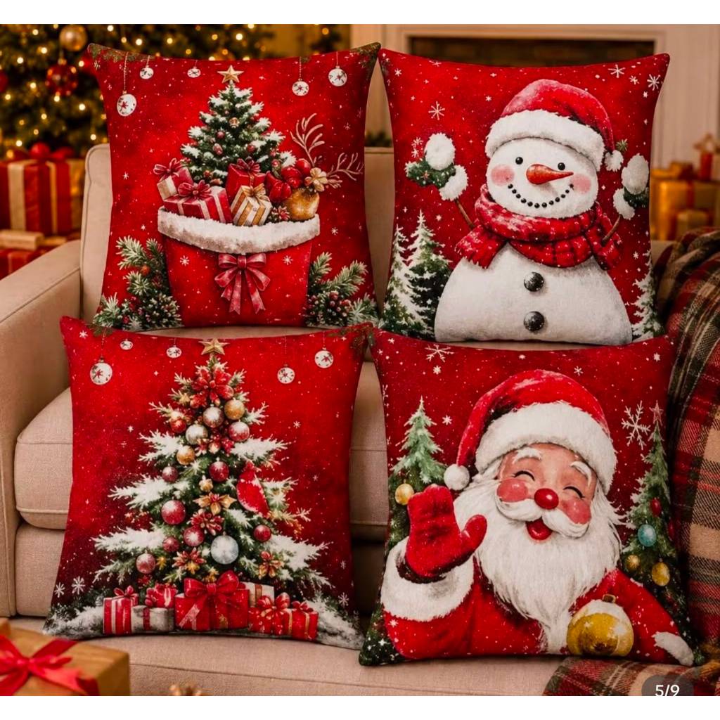 KIt com 4 capas de almofada natalina decoração Natal estampa digital com ziper