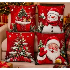 KIt com 4 capas de almofada natalina decoração Natal estampa digital com ziper