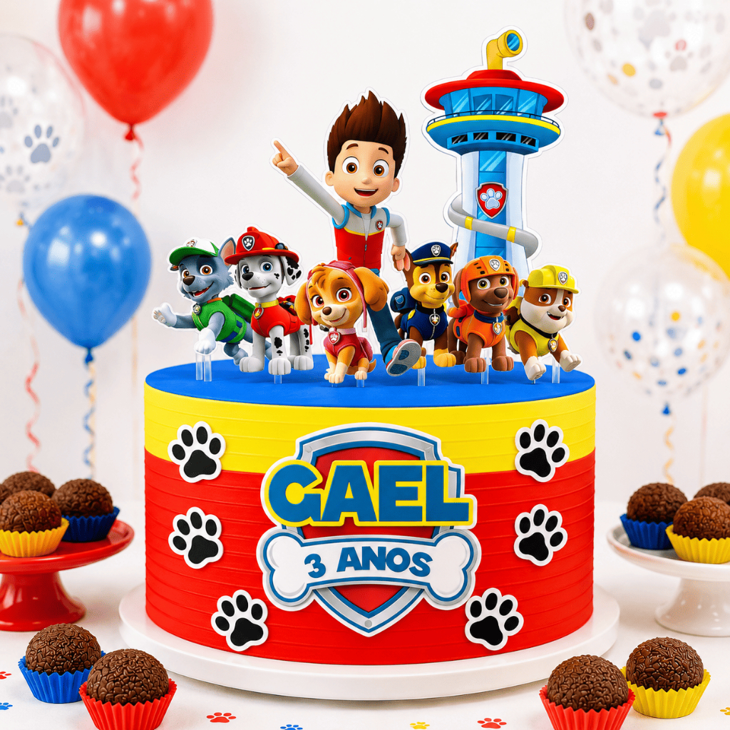 Topper de Bolo/Topo de Bolo Personalizado Nome+Idade | Tema Patrulha Canina| Decoração de Festa de Aniversário Infantil