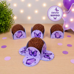 Forminha de Doces Borboleta Lilás 4 Pétalas Personalizada Festa Infantil Aniversário
