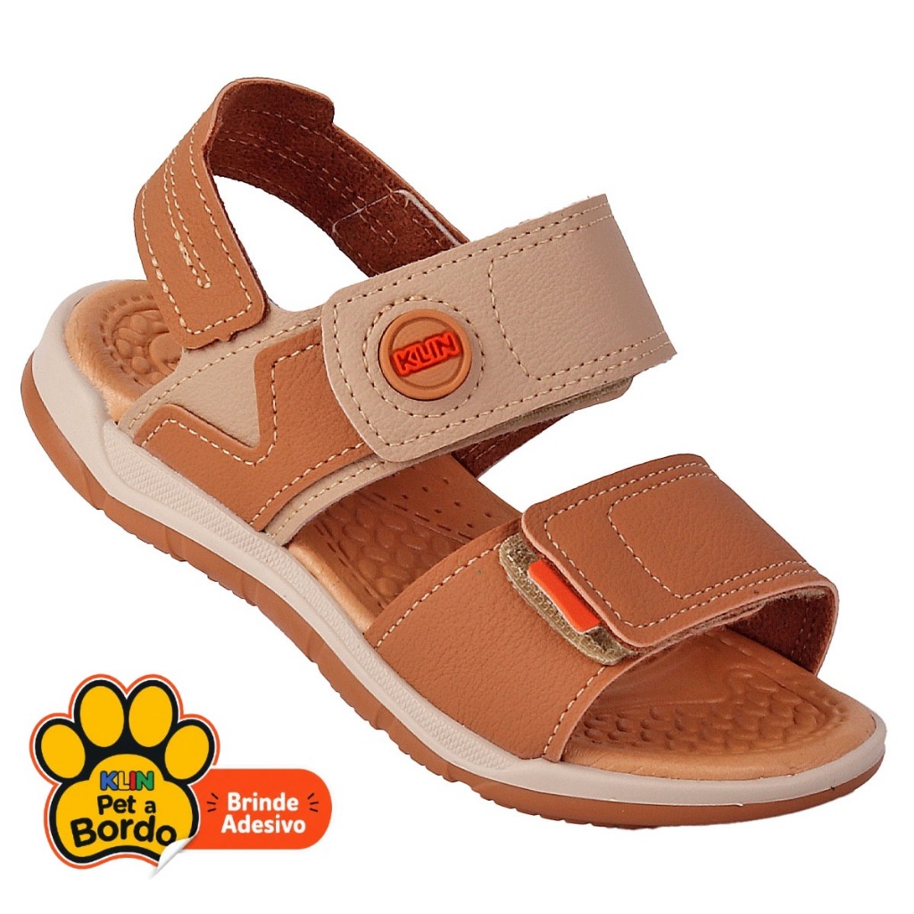 Sandália Papete Infantil Menino Casual Escolar KLIN Original Super Confortável Leve - Caramelo