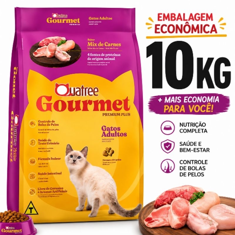 Ração Gatos Adultos Quatree Gourmet Mix De Carnes 10,1kg