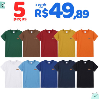 Kit Camisetas 5 Peças Básicas Menino Lisas Verão Sortidas Manga Curta Infantil