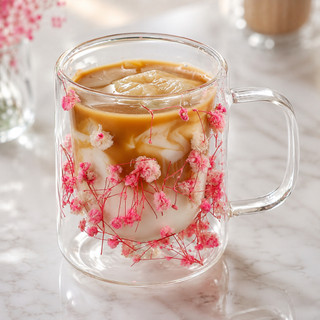 Xícara De Vidro Duplo Caneca Com Flores Secas Coloridas 180ml cores sortidas cantinho do café presente fofo