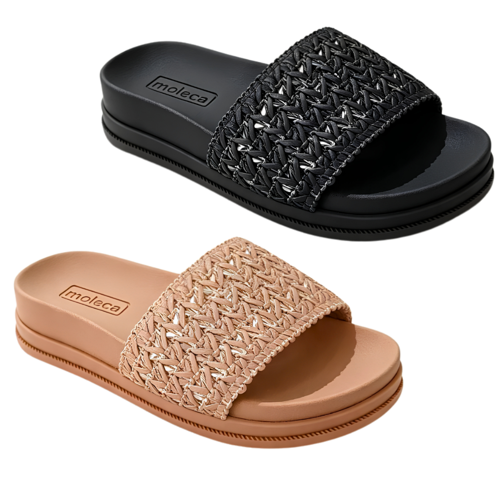 Sandália Feminina Papete Moleca Casual 5590.101 Detalhe Dourado Confortável